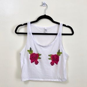 Wine Carnation Graphic Cropped Tank Top US M